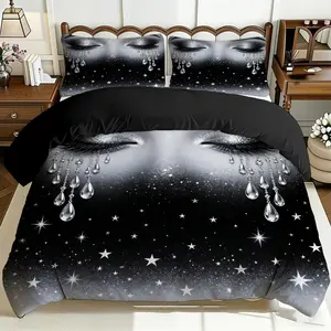 2/3 Pcs Comfortable Starry Night Tear Light Quilt Cover Set, Soft And Breathable, 100% Polyester Fiber High-Definition Digital Printing Design, All-Season Home Gift, Machine Washable (1 Quilt Cover +1/2 Pillowcase, No Filling)