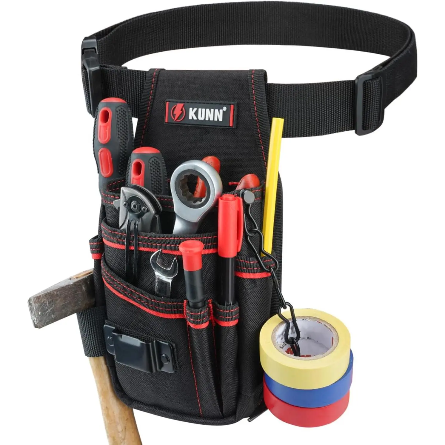 Electrician Tool Pouch 7-Pocket Lightweight Small Tool Belt Pouch with Belt Clip for Carpenters Technicians HVAC Heavy Duty Multi-Pocket Organizer for Construction Maintenance DIY Tools