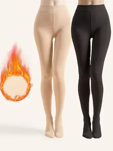 Women's High Waist Fleece Lined Fabric Thick Thermal Warmth Layer Leggings, One Pair Two Pairs Set, Fall Winter Warm Pants for Home Outdoor Casual Wear, Womenswear