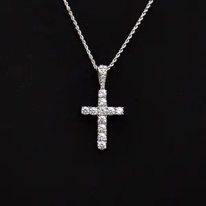 GLD Micro Diamond Cross Pendant | 14k White Gold Plated with CZ Stones Dainty Piece for Everyday Wear - Lifetime Guarantee, Perfect Gift (Chain Not Included)