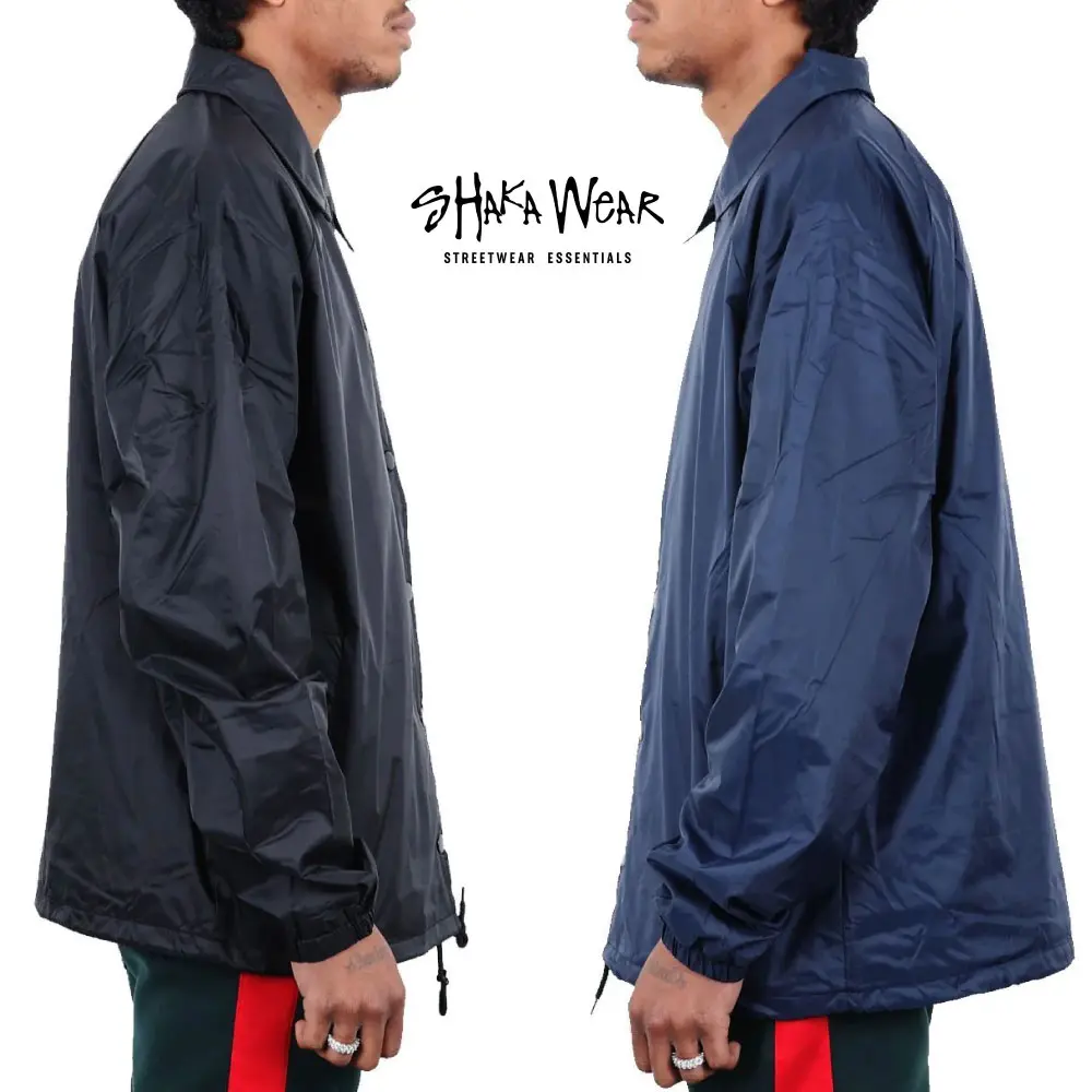 SHAKAWEAR Men's Windbreaker Jacket SHAKA WEAR Plain Button Snap Jackets Full Button Front Lightweight Casual Rain Coats Hip Hop Harem Stylish