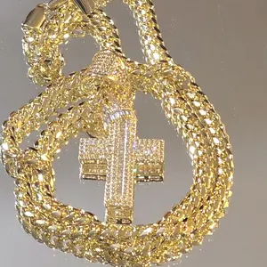 Elegant Zircon Crown Style Cross Pendant 24-Inch 5mm Chain 14K Gold Unisex Crafted from Elegant Metal Plated Gold not water resistant