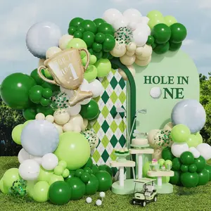 Hole in  Golf Balloon Arch Kit, 135 count Balloon Garland Arch Kit Golf First Birthday Decorations Green White Latex Balloons with Golf Ball Foil Balloons for 1st Golf Themed Party