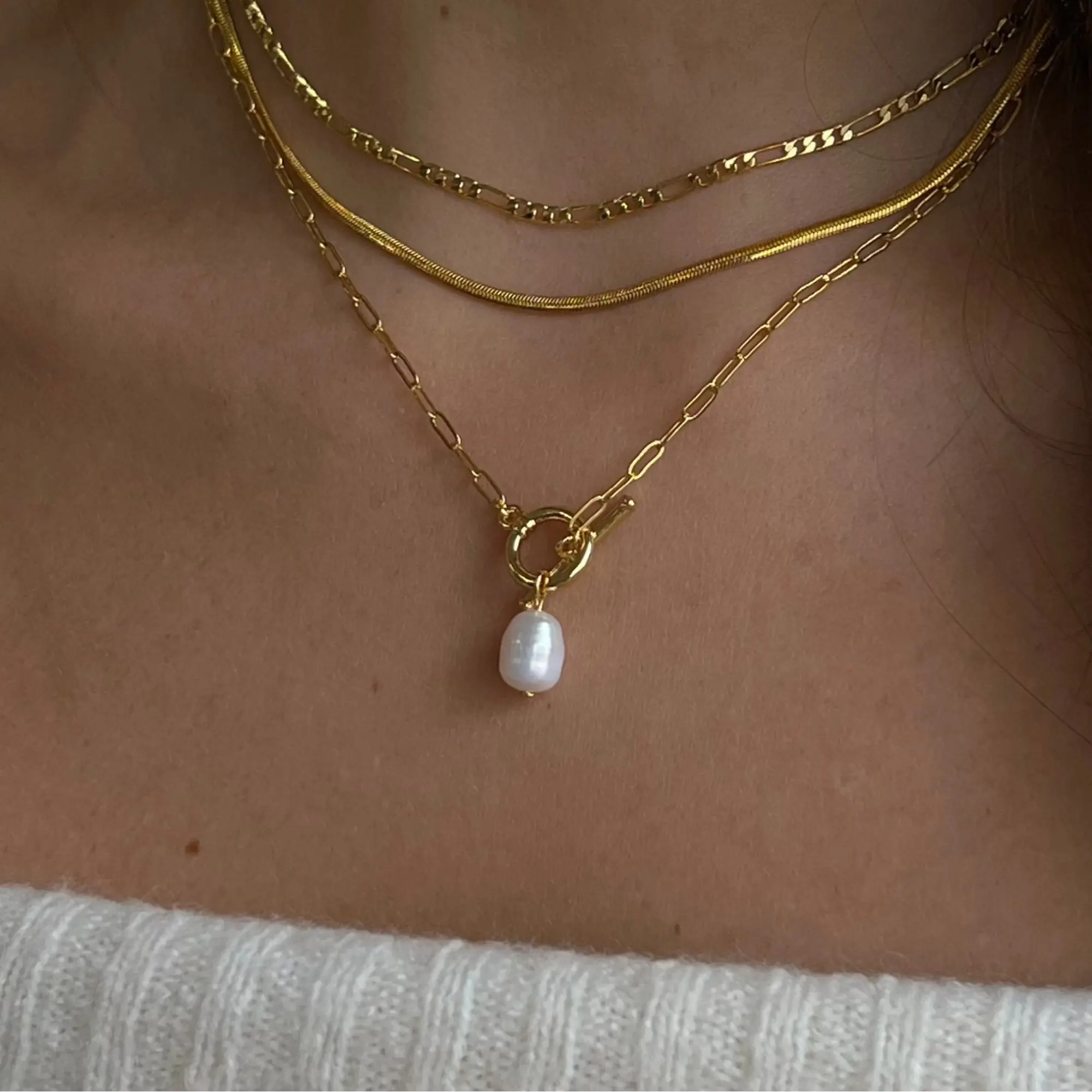 EVRY JEWELS Gold or Silver Plated Women's Pearl Link Necklace, Pearl Jewelry, Accessories For Women
