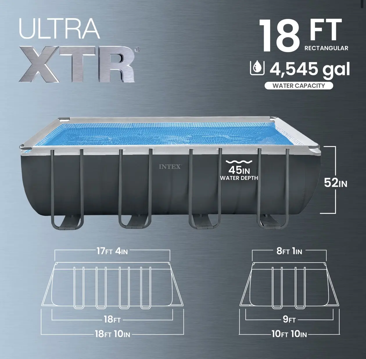 Intex 18' x 9' x 52" Ultra XTR Rectangular Frame Swimming Pool Set with Pump