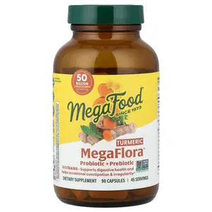 MegaFood MegaFlora™, Probiotic + Prebiotic With Turmeric, 90 Capsules