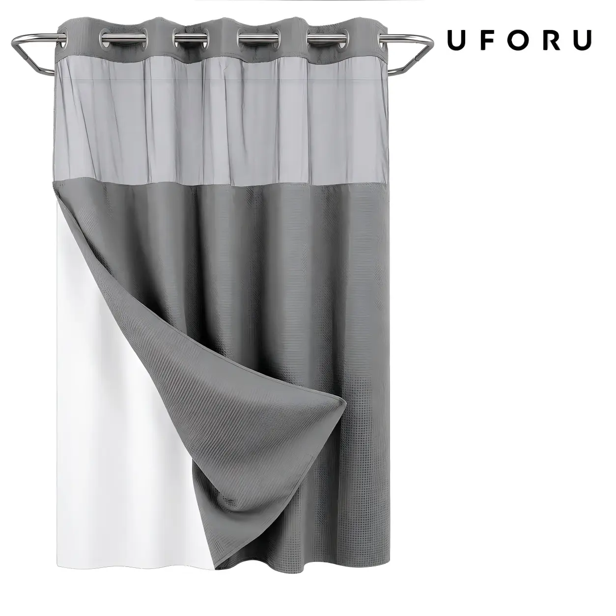 UFORU Double-Layer Shower Curtain Set, Hook-Free with Clip-On Waterproof Lining, Top Translucent Mesh Cloth, Removable, Washable, Hotel-Grade, Easy Installation for Bathroom Remodel (Bathroom Curtains Shower Essential)