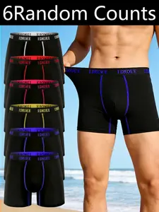 6 pcs men's comfortable slim fit shaping underwear, breathable, quick drying, elastic waistband, long boxer underwear, training underwear, Lightweight sports underwear, casual wear, soft, lightweight, Suitable for all seasons
