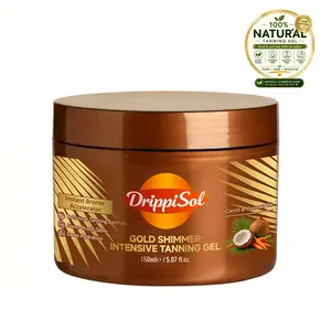 DrippiSol Gold Shimmer Tanning Gel | Quick Bronze Glow | Non Greasy, Water Resistant with Carrot & Coconut Oil | Vitamin A & E For Moisture & Hydration | 5 Fl Oz