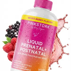 Pink Stork Liquid Prenatal + Postnatal Multivitamin for Women Berry Flavor 1 Month Supply Organic Natural Supplement with Prebiotics & Probiotics