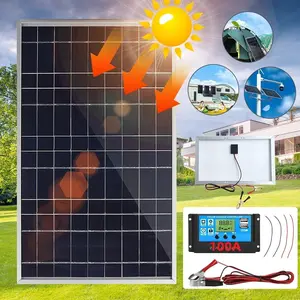 10W 12V Polysilicon Solar Panel Kit, Waterproof Battery Maintainer with 100A Controller, Tempered Glass and Corrosion-Proof Anodized Aluminum Frame for Camping