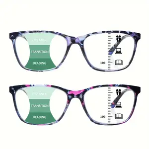 2-Piece Progressive Multifocal Blue Light Blocking Reading Glasses For Women Elegant Vintage-Inspired Patterned Frames Durable Lenses Spring Hinges Ideal For Everyday Wear