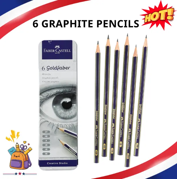 6 Pack Graphite Sketch Pencils Set, 2H HB B 2B 4B 6B Drawing Pencils for Sketching, Shading, Art & Back to School Supplies
