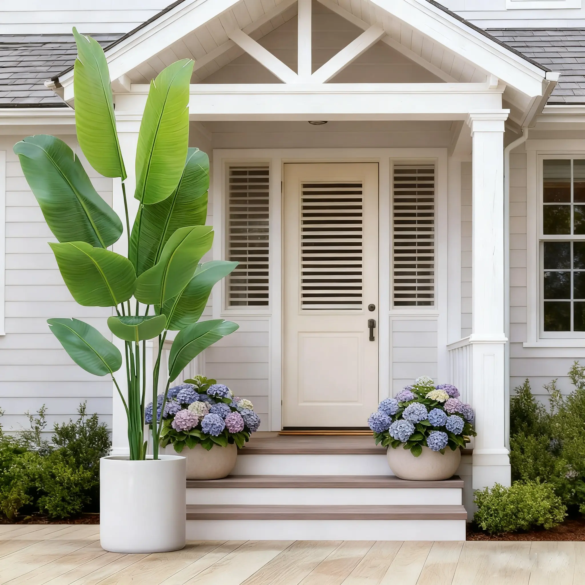 Faux Bird of Paradise Banana Leaf Tree - 5.3ft (63in) Decorative Indoor Outdoor Plant with Plastic Pot for Home Office Decor