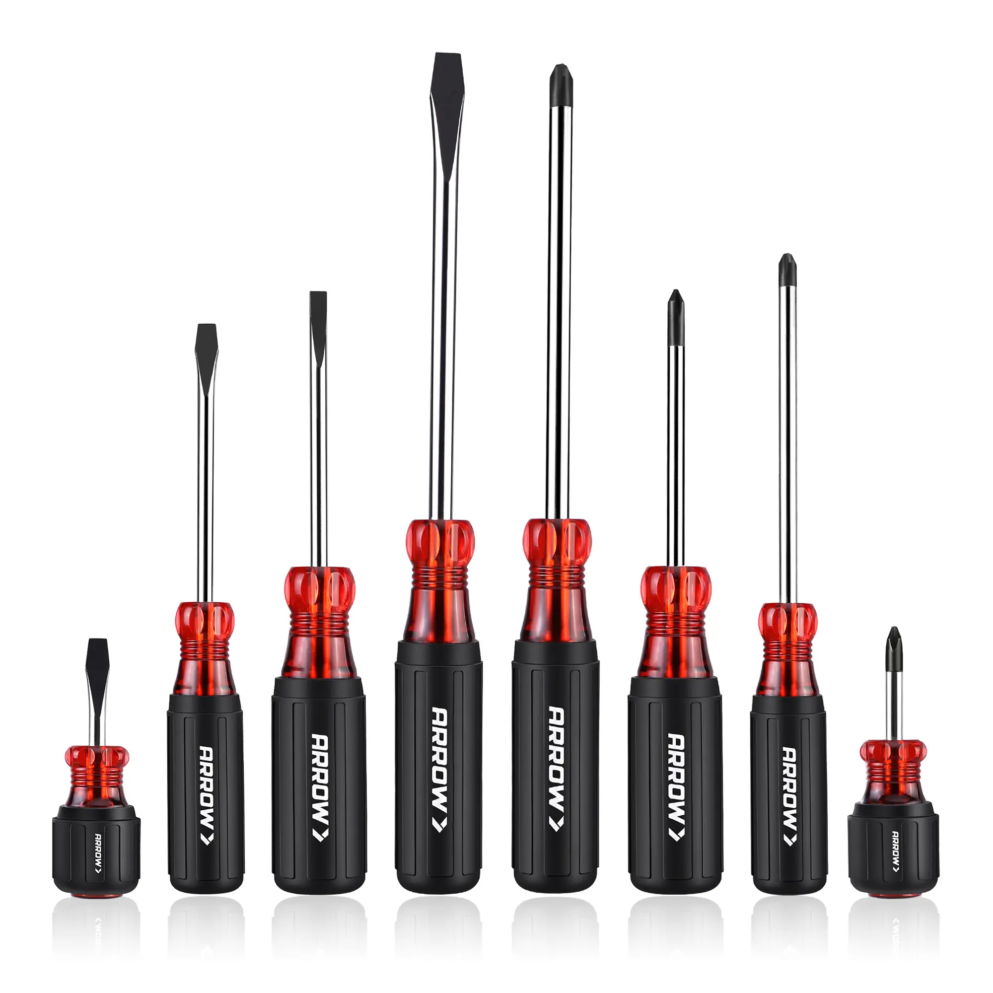 #summersale ARROW 8 Packs Magnetic Screwdriver Set, Professional S2 Steel Screw Driver Kit with Non-Slip Grip, Stubby Screwdrivers, Magnetic Phillips and Flathead Tips, for Home and Industrial Use
