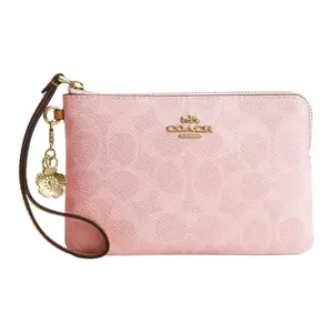 COACH Faux Leather Zip Closure Clutch in Dusty Pink for Women