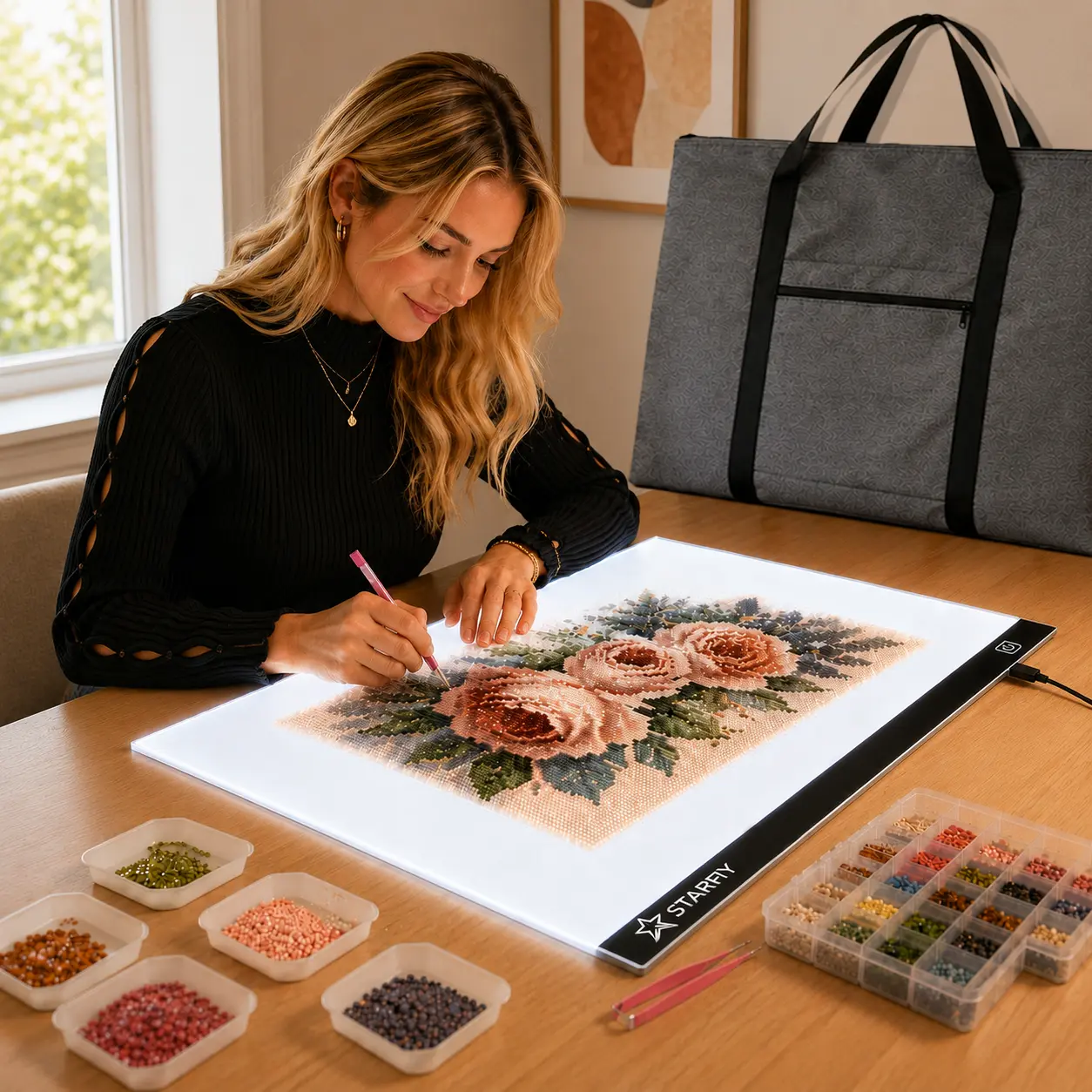 A2 60x40cm LED Drawing Board, Portable Design with Convenient Bag, USB Cable, Clip, 3-Level Dimming for Art Painting, Diamond Art Supplies, Office & School Needs