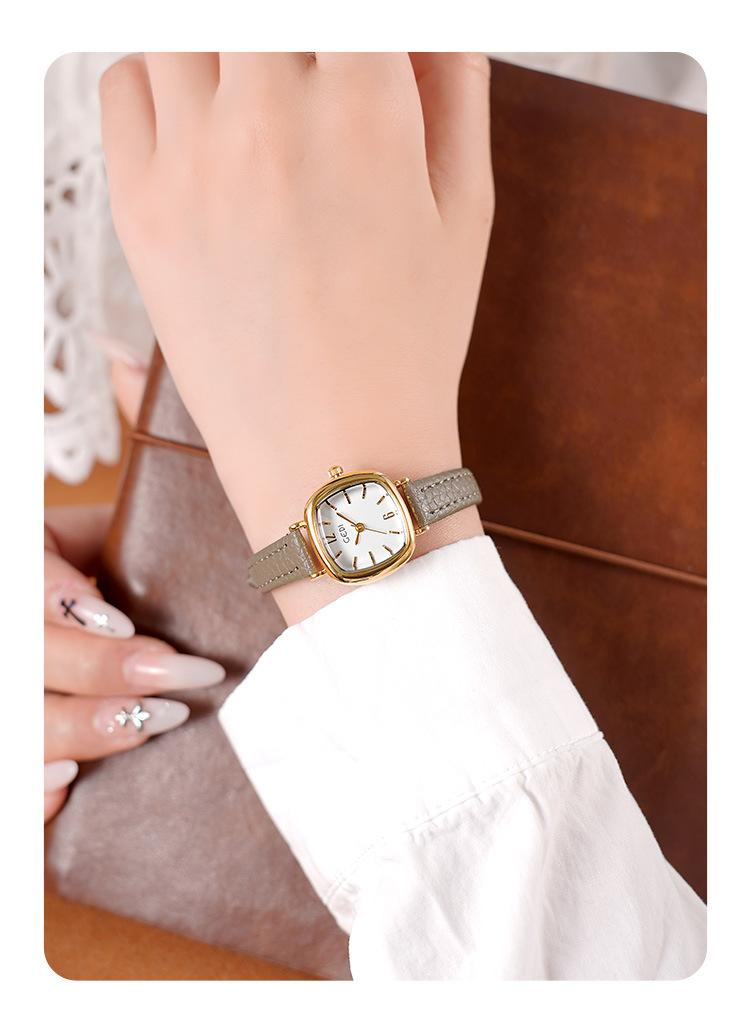 GEDI Vintage Oval Leather Watch for Women - Small Dainty Quartz Wristwatch, Minimalist Ancora Red Aesthetic Watch