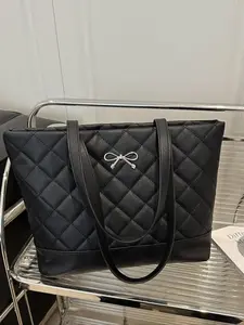 Women's Large Capacity Quilted Bow Handbag, Casual Simple Fashion Shoulder Bag, New Stylish Bow Wallet, Perfect for Daily Use, Pu Tote Satchel