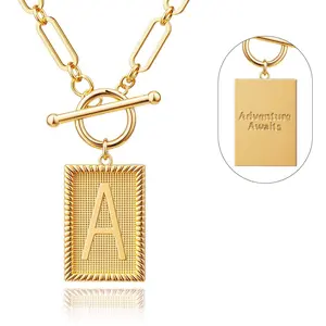 Tewiky Gold Initial Necklaces for Women, Toggle Clasp Square Letter Pendant Necklace Trendy Gold Dainty Paperclip Chain Necklaces for Women TikTokShopBlackFriday Jewelry Gifts