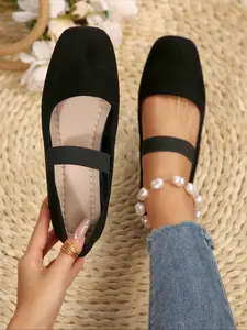 Fashionable French Style Mary Jane Flats, Soft Sole Rubber Slip-On Shoes, One-Strap Design, Comfortable for Daily Wear, Non-Irritating Footwear, Women, Walking Shoes