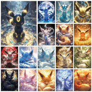 Japanese Diamond Eevee Mosaic Art, Unique Sparkling Room Decor, Unframed Wall Art, Home Decor