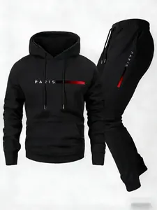 Men's 2-Piece Graphic Hoodie & Jogger Sweatpants Set Casual Athletic Tracksuit with Paris Logo