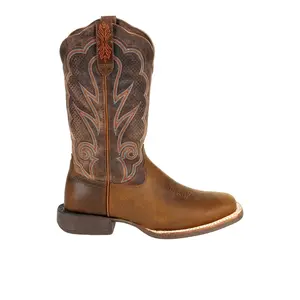 Durango Womens Lady Pro Embroidered Ventilated Square Toe Pull On  Casual Boots Mid Calf Low Heel 1-2" - Brown