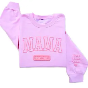 Pink Puff Mama Embossed Sweatshirt , Mother’s Day Gift , MAMA Hoodie , Puff Design Shirt Soft Pullover , Kids Names On Sleeve, Puff Customized Sweatshirt