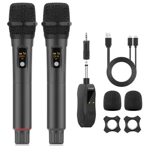 Karaoke Wireless Microphones,Aveek Microphone for Professional Singing,2.4GHz Cordless Handheld Microphone,6.35/3.55mm mic Hole with Rechargeable Receiver for Karaoke Machine,Wedding,DJ,Party Audio Adjustable microphone Rechargeable Wireless
