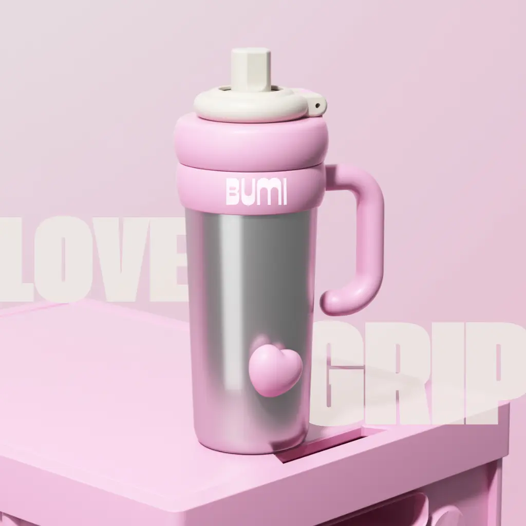 BUMI Tumbler CUP With Handle- 750ml Custom Insulated Stainless Steel Mug, Leakproof Travel Cup with Straw