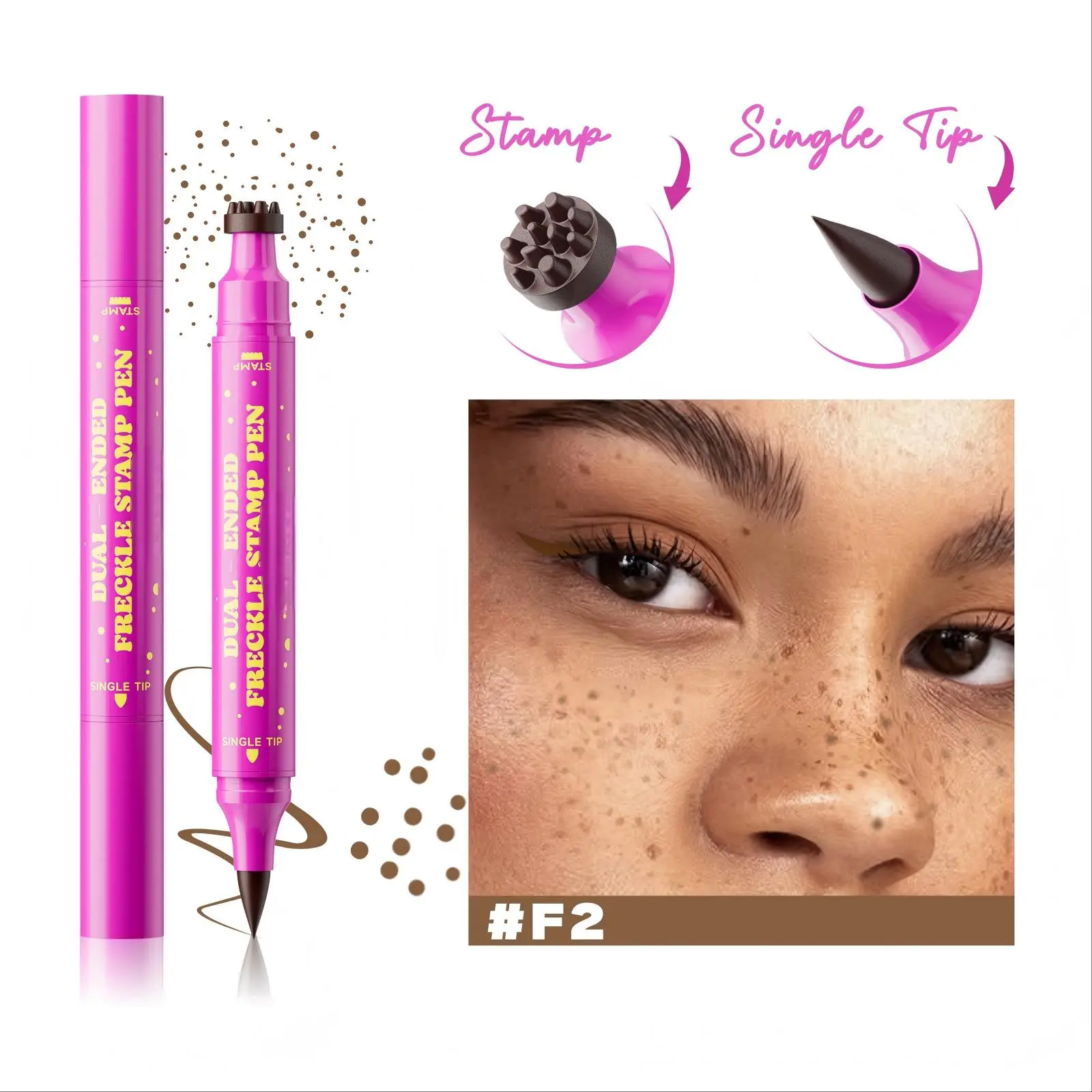 [Summer Vibes] Waterproof Freckles Pen: Faux Freckle Stamp and Fine Tip Eyeliner for Realistic, Long-Lasting Freckles and Effortless Makeup, Perfect for Daily Wear and Cosplay