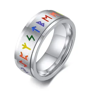 Titanium Steel Rotating Ring Men Silver Tribal Viking Totem Celtic Rune R31
