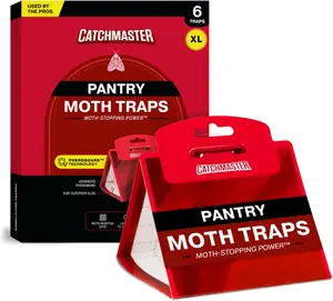 Pantry Moth Traps with Premium Extra Strength Pheromone Technology – XL, Extra-Strength Flour & Indian Meal Moth Traps – Protects Kitchen Cabinets & Food Storage – Red, 6PK