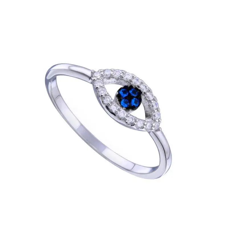 925 Sterling Silver Blue and Clear CZ Evil Eye Ring