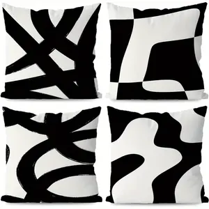 4pcs Black and White Throw Pillows Covers, Abstract Neutral Art White and Black Pillow Cover, Abstarct Art Black and White Living Room Decor Home Decor, black and White Pillow Covers, Only Includes Pillow Cover, Not Included Pillow Core