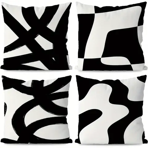 4pcs Black and White Throw Pillows Covers, Abstract Neutral Art White and Black Pillow Cover, Abstarct Art Black and White Living Room Decor Home Decor, black and White Pillow Covers, Only Includes Pillow Cover, Not Included Pillow Core