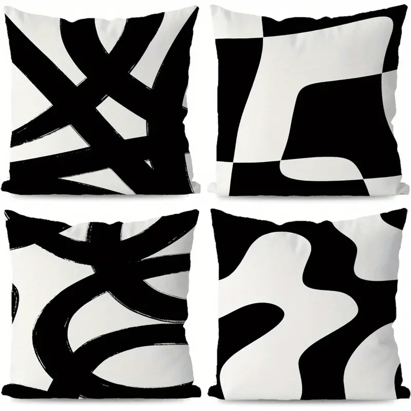 4pcs Black and White Throw Pillows Covers, Abstract Neutral Art White and Black Pillow Cover, Abstarct Art Black and White Living Room Decor Home Decor, black and White Pillow Covers, Only Includes Pillow Cover, Not Included Pillow Core