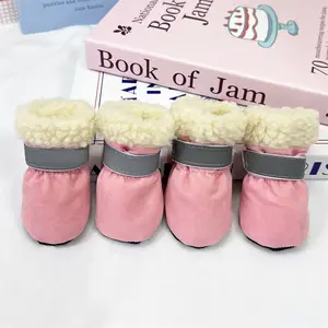 4-Piece Thickened Warm Puppy Boots, Non-Slip Shoes, Soft Sole, Fleece Lining For Warmth, Windproof And Cold-Proof, Adjustable Reflective Straps, Suitable For Indoor And Outdoor Wear In Autumn And Winter, Suitable For Small Dogs Such As Poodles, Bichon Fri