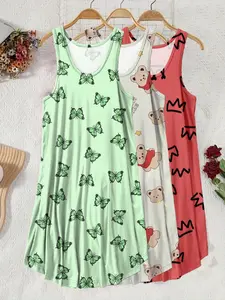 【Plus Size】 Lounge Dress, Casual Soft Comfortable Sleeveless Nightdress for Women, Strap Chemise Nightgown, Women's Sleepwear for All Seasons, Homewear