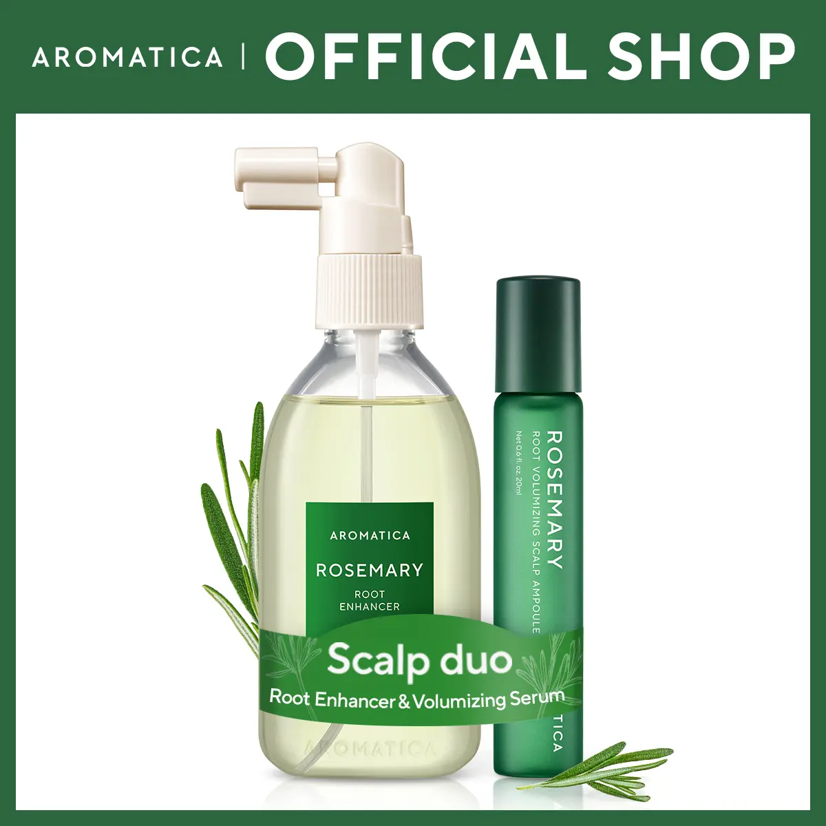 AROMATICA Root Enhancer + Rosemary Root Volumizing Scalp Serum Bundle Duo