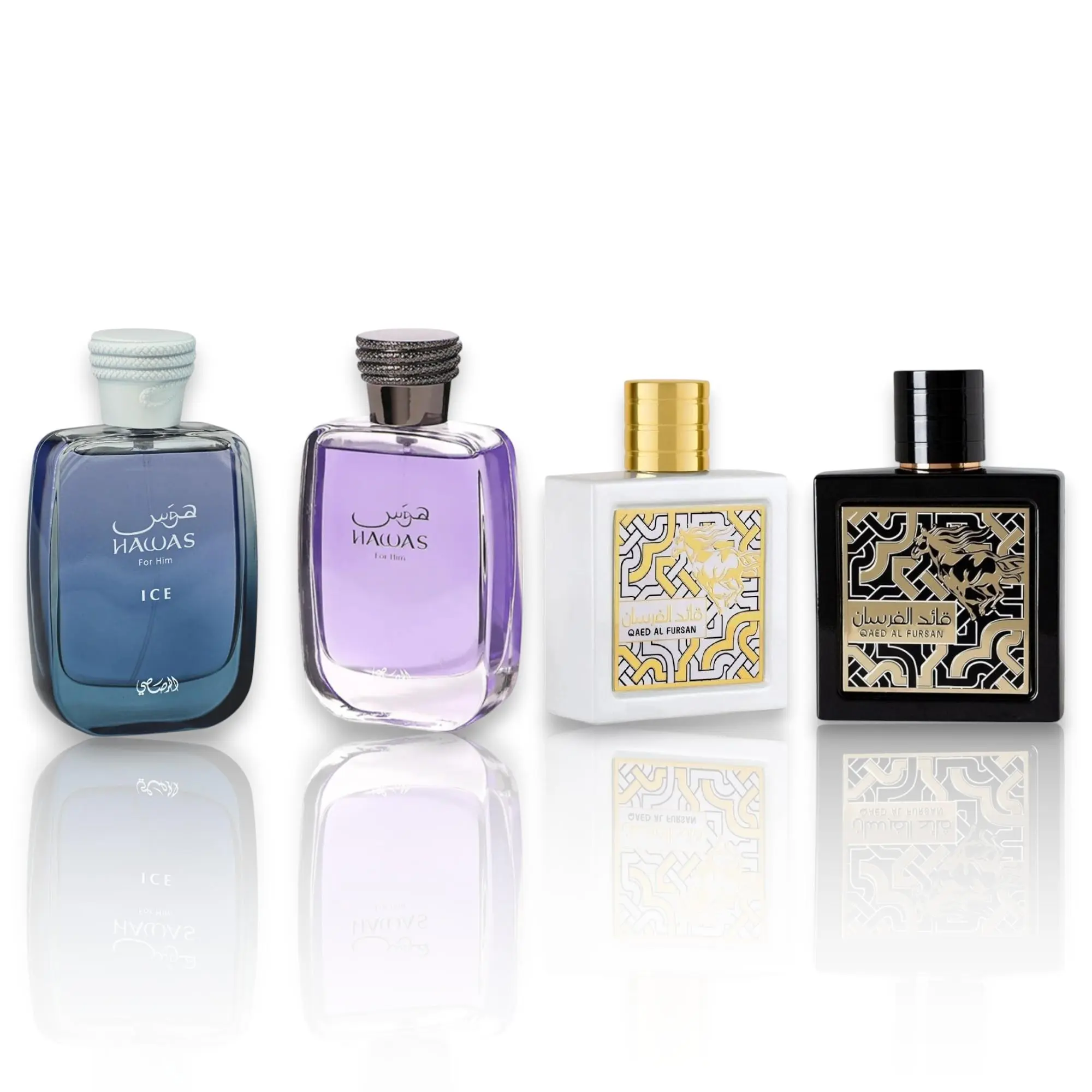 Oudlash Bundle | Lattafa Qaed Al Fursan + Lattafa Qaed Al Fursan Unlimited + Rasasi Hawas Ice + Rasasi Hawas Him | Unisex Fragrance | 100 ML 3.4 OZ | Eau De Parfum | Woody - Fresh & Amber