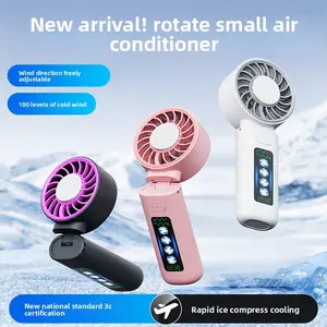 3-in-1 Portable Handheld Cooling Mini Turbo Fan, USB Rechargeable Travel Personal Fan, Four-Speed Settings, Foldable 3-in-1 Handheld, Neck, and Desk Fan, 3-Second Quick Cooling with Air-Conditioning Effect, Multi-Speed Adjustment + Digital
