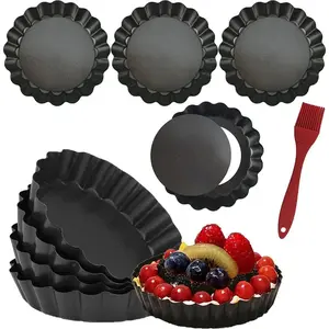 8-piece Mini Tart Pan 4inch with Removable Bottom Round Non-stick Baking Pan, Heavy-duty Corrugated Sides Suitable for Pies, Mousse Cakes, Dessert Baking (8 pieces in 4inch box)