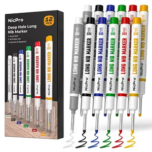 Nicpro Long Nib Marker Pens, 20mm Deep Hole Markers, Quick Dry & Waterproof Construction Marker, Long Head Mark Pens for Metal, Steel, Tile, Glass, Carpenter Marking Tool for Woodworking