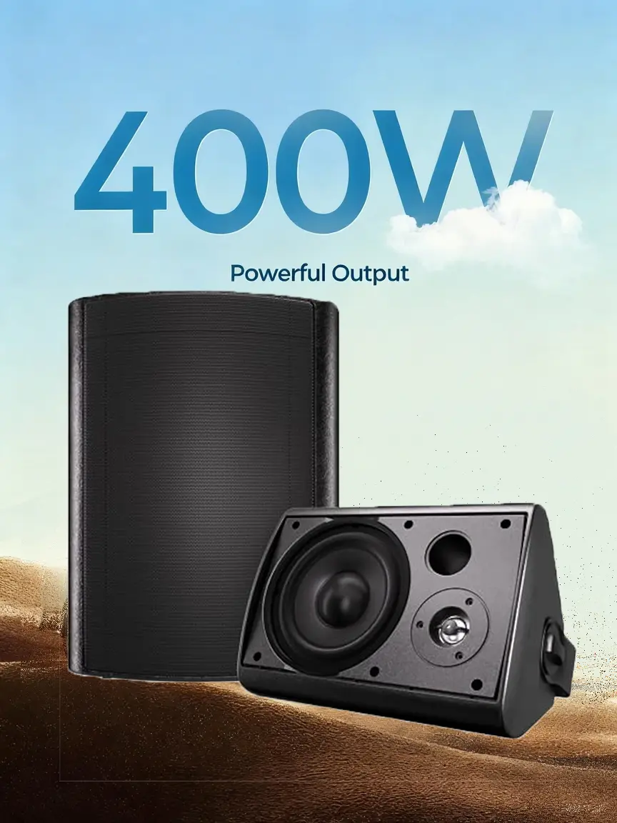 Herdio Waterproof 4-6.5in Wall-Mount Wireless Speakers with Amplifier, Bluetooth Surround Sound, Cable-Ready Wired Use, 120° Swivel Aim, No Fuss Poolside Music for Patios, Boat-Ready Audio (White/Black), Water Resistant