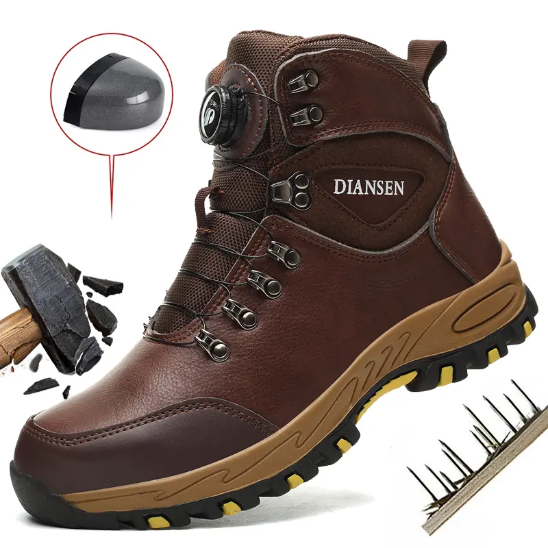 Work Boots Indestructible Safety Shoes Men Steel Toe Shoes Puncture-Proof Sneakers Non Slip Work Shoes New Fashion Rotary Buckle Protective Boots Construction Work Shoes