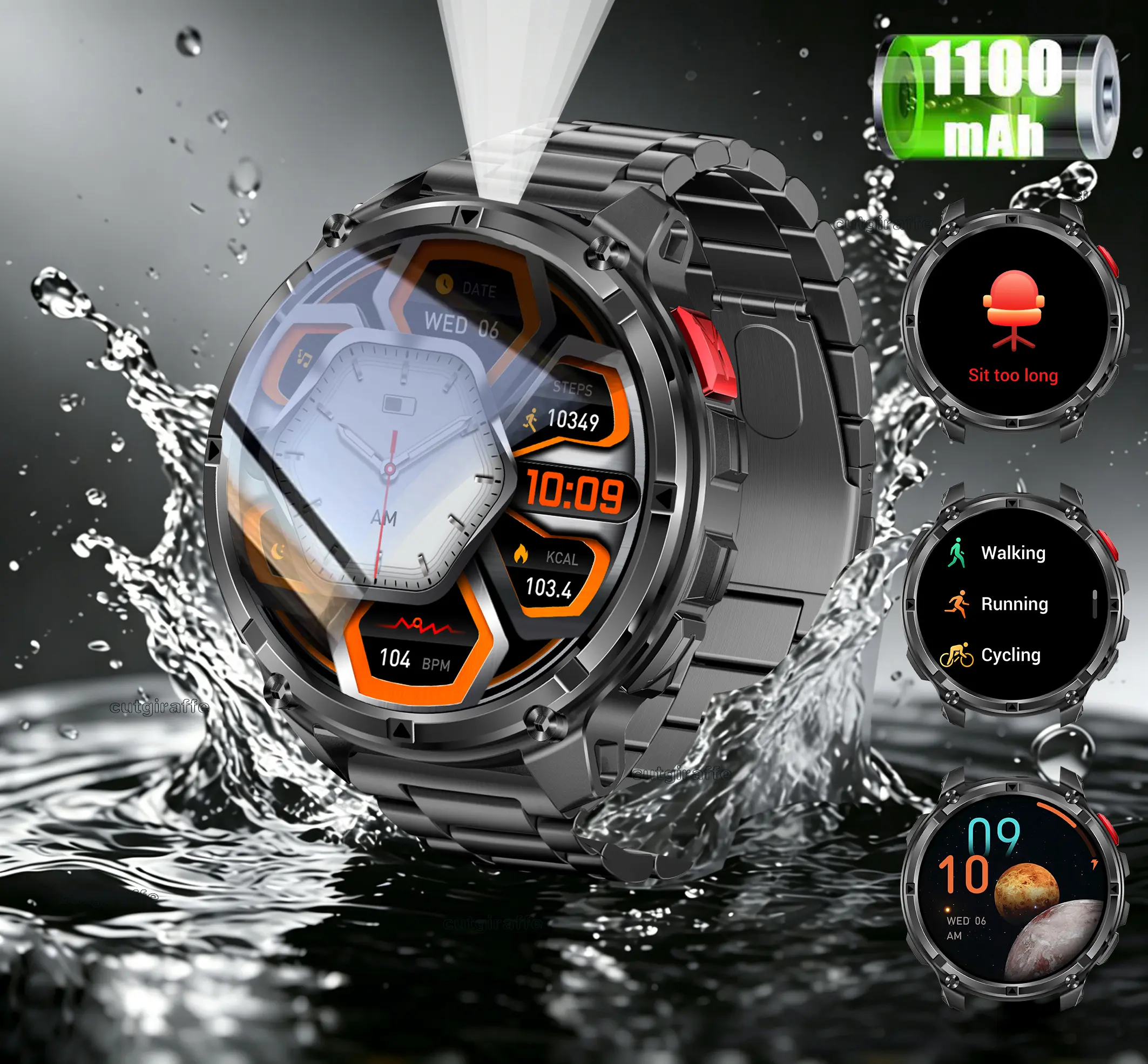Manly Style Digital LED Smart Watch with LED Lights, Wireless Calling, Message Reminders, Sports Modes, Voice Assistant, Weather Push, Stopwatch, Wrist Timer - Wearable Tech App-Controlled Watch for Men, Compatible with iPhone & Android Phones, Watches ti