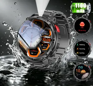 Manly Style Smart Sports Watch LED Lights Wireless Calling Message Reminders Sports Mode Voice Assistant Weather Push Stopwatch Timer Smartwatch For Men Compatible With iPhone and Android Phones