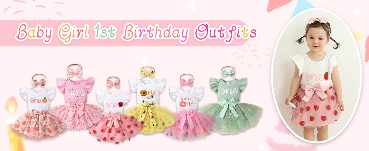 Baby Girl 1st Birthday Outfits One Year Old Clothes Romper Tutu Cake Smash Skirt with Headband Baby Girl Gifts